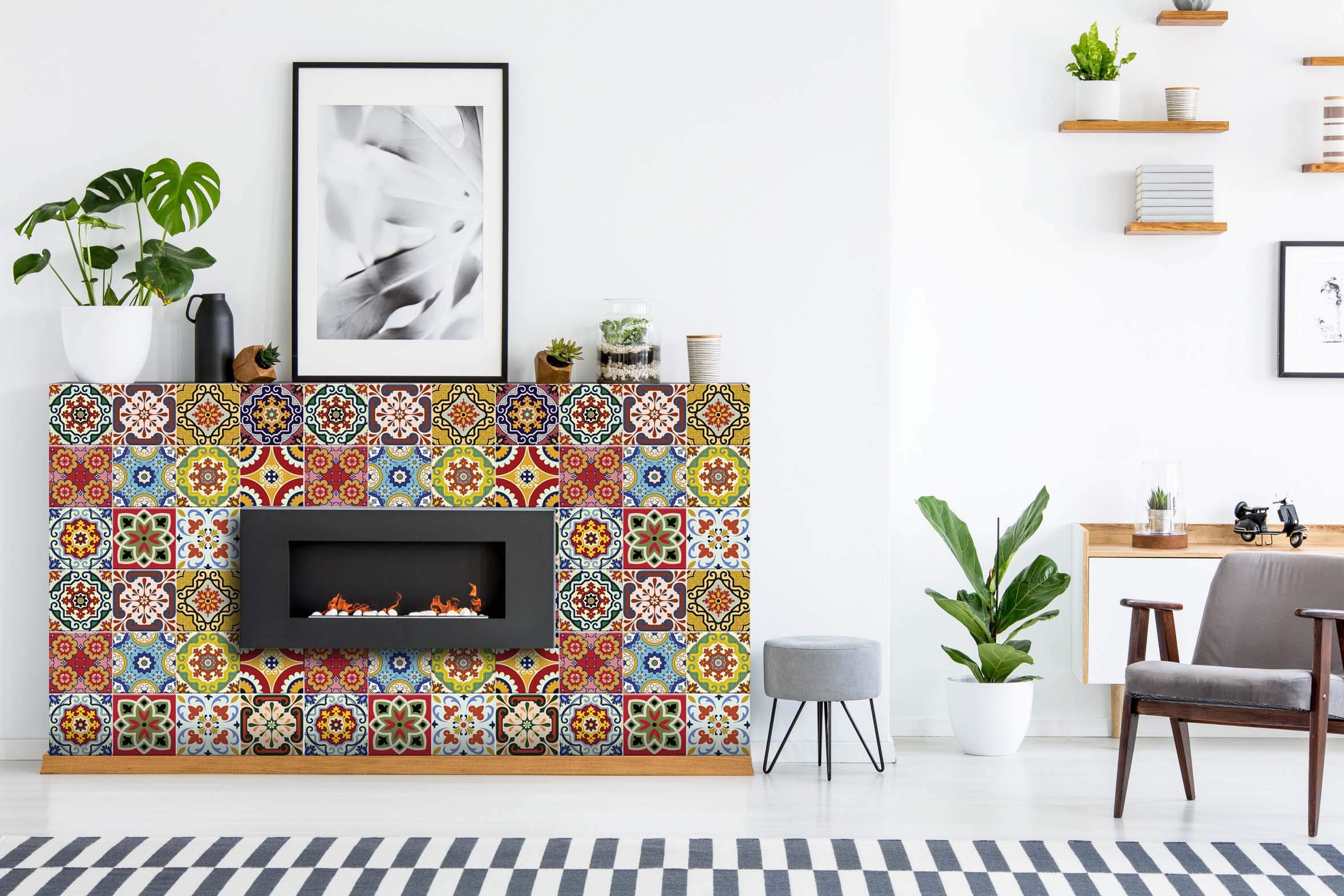 Mi Alma Peel & Stick Tile Backsplash Stair Riser Decals DIY Decals Mexican Talavera Home Decor Staircase Decal Stickers (7''W x 7''L) (Set of 24) (Mimi)