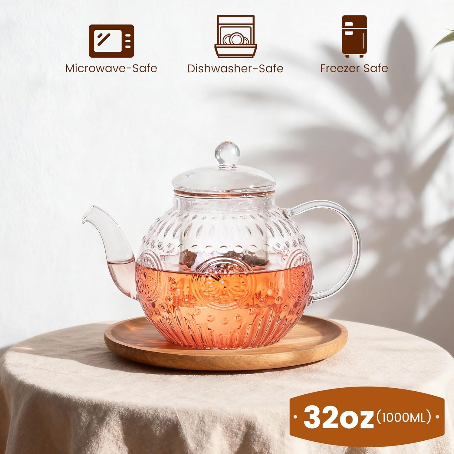 Bandesun Vintage Glass Teapot Set with 4 Cup, 32oz Borosilicate Tea Pot with Removable Infusers for Blooming and Loose Leaf Tea, Tea Warmer with Candlelight, Stovetop Safe, Gift for Women and Adults - Image 4