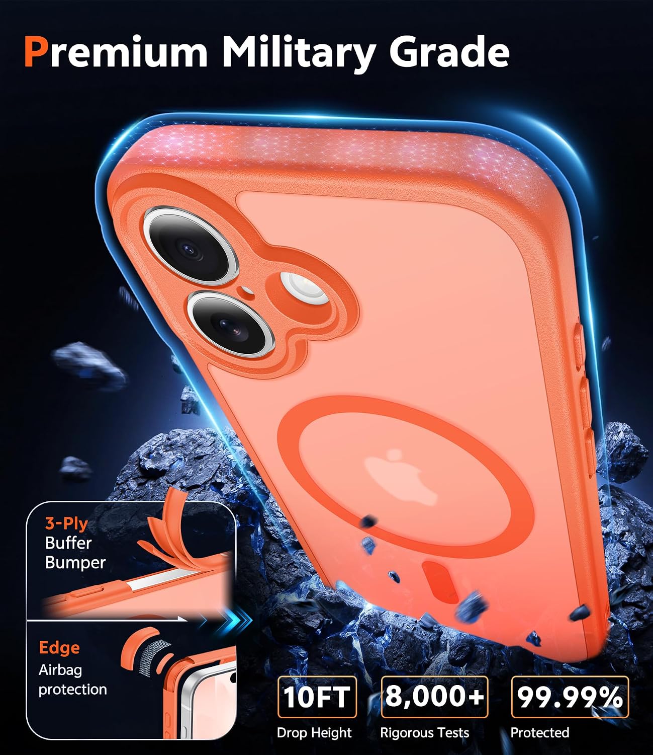 FNTCASE for iPhone 17 Case Matte: Magnetic Phone Cases with Screen Protector Drop Proof Compatible with Magsafe Slim Anti Yellowing Rugged Protective Translucent Cell Phone Cover (C-Orange)