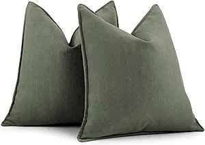 ZWJD Army Green Pillow Covers 18x18 Set of 2 Chenille Throw Pillow Covers with Elegant Design Soft and Luxurious Decorative Throw Pillows for Couch, Bed, and Home Decor