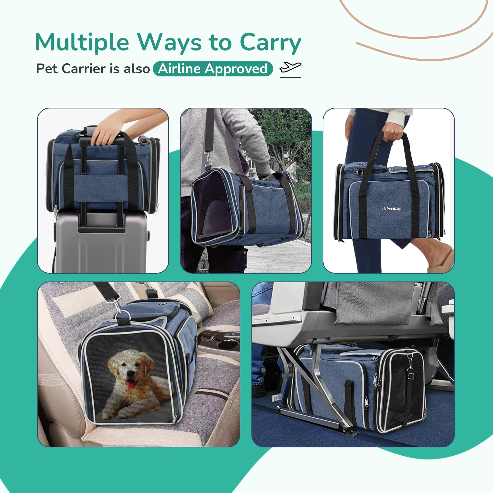 Trasportino per animali domestici, trasportino per gatti, approvato dalle compagnie aeree, 2 lati, espandibile, morbido, durevole, facile da trasportare e più traspirante, perfetto per cuccioli e