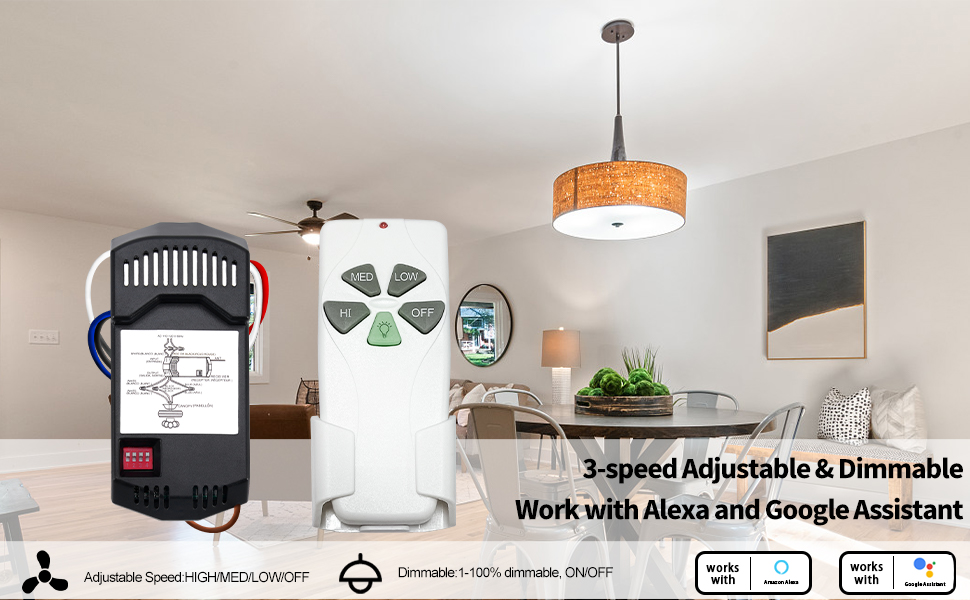Image of Universal Smart WiFi Ceiling Fan Remote Control Kit, Compatible with Alexa, Google Assistant and Smart Life App, No Hub Required 53T KIT WiFi DIMMER