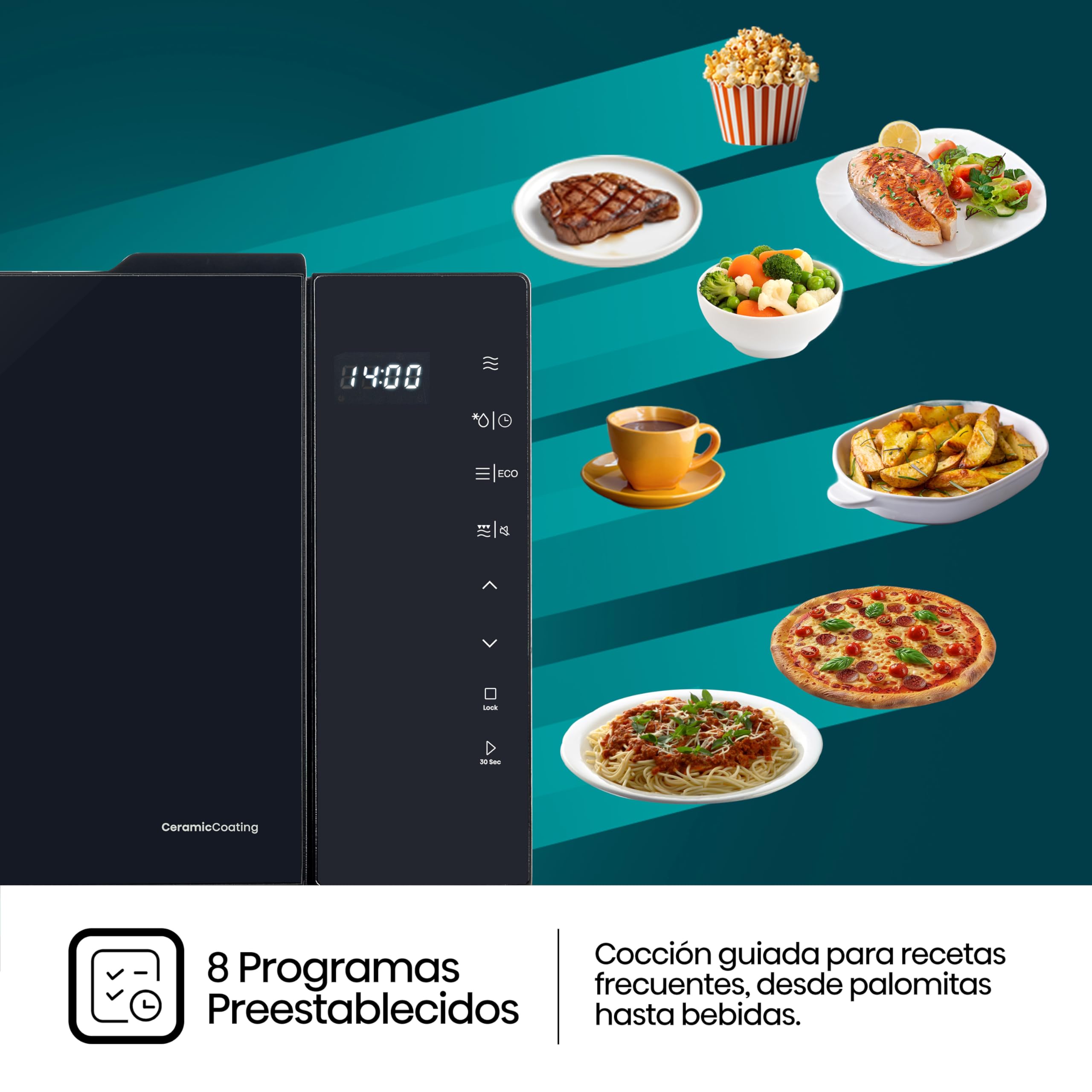 Hisense H23MOBS5HG4 - Microondas Digital con Grill 23 Litros, 1000W, Revestimiento Cerámico, Cristal Premium, Modo ECO, Descongelación programada, 10 Niveles de Potencia, Fácil Limpieza