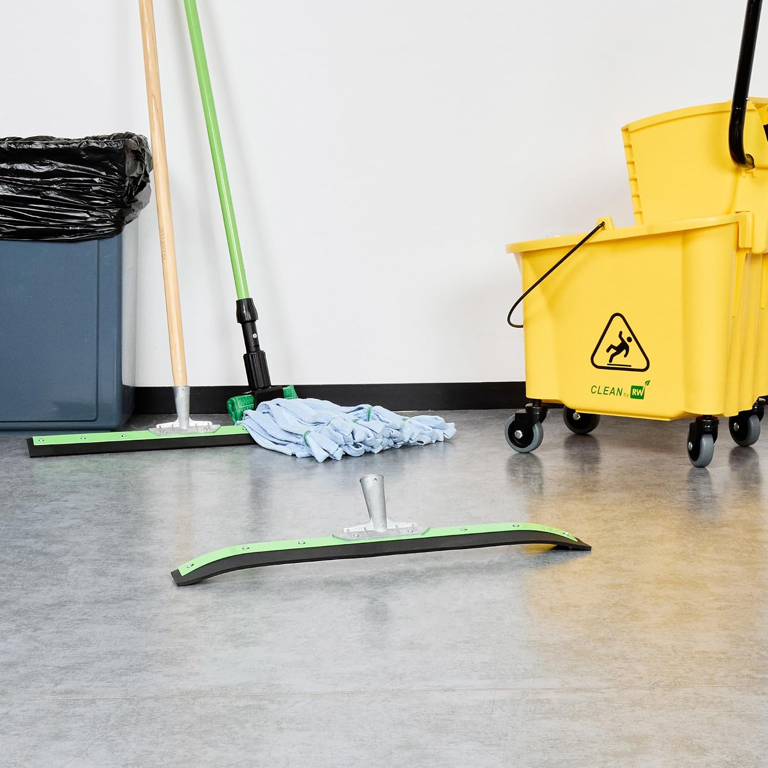Restaurantware-SQUEEGEE ONLY: Clean Tek Professional 24 Inch Curved Floor Squeegee, 1 Broom With Rubber Blade - Handle Sold Separately, Heavy-Duty, Green Steel Wiper, Ideal For Floor, Tiles