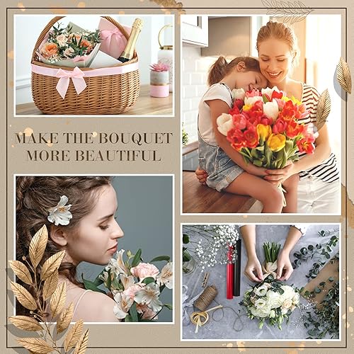 Miniatura 5 de Nezyo 100 hojas de papel de regalo de flores de doble cara, papel floral dorado coreano, ramo de regalo para novia, boda, graduación, suministros de