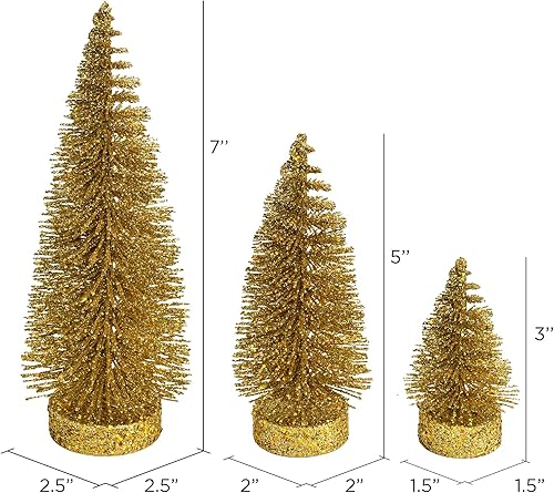 Miniatura 4 de Vickerman Árbol de Navidad artificial de pino ovalado con purpurina plateada de 3 a 5 a 7 pulgadas, juego de 3 árboles de Navidad sintéticos,
