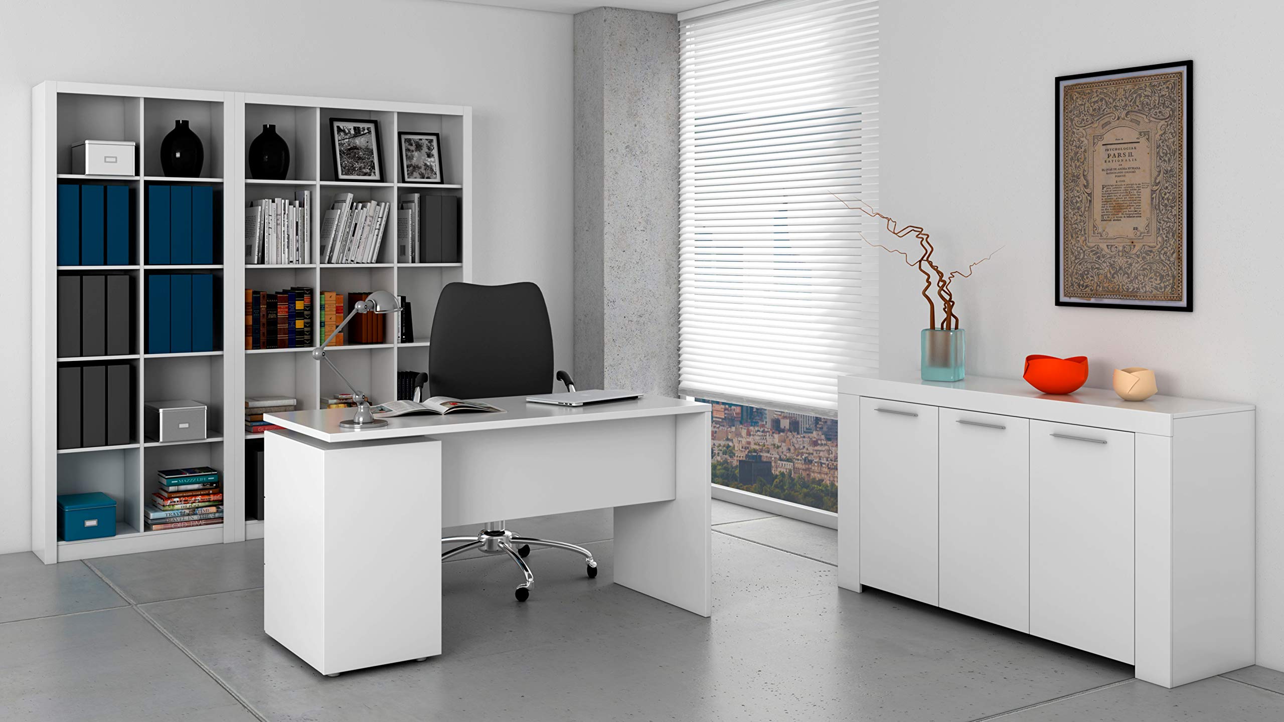 Bricozone Scrivania Bianca Con Cassettiera Reversibile A 3 Cassetti In Melaminico Design Moderno Per Ufficio Studio E Cameretta 138x74x60 Cm