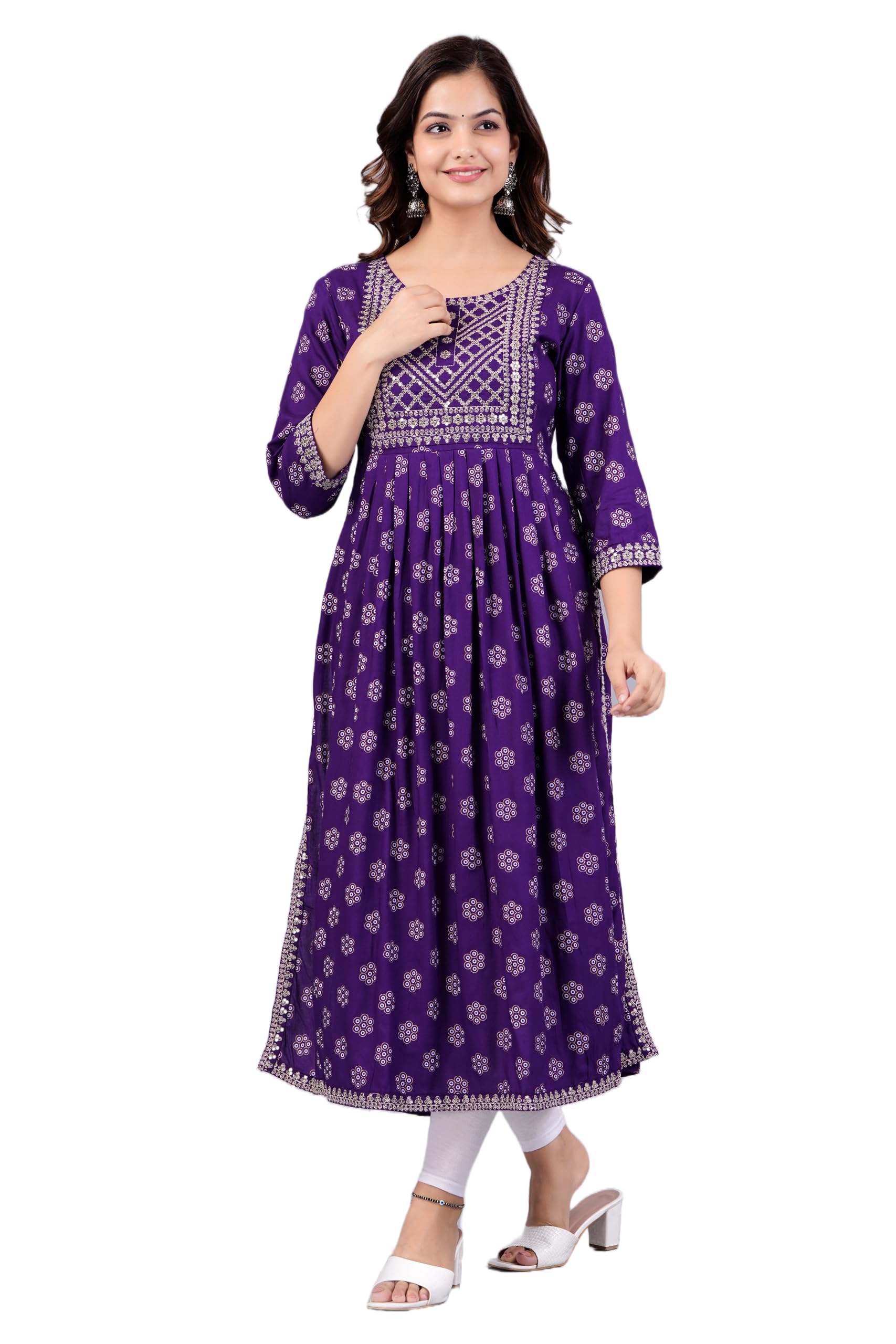 NEW4U Women's Sequin Zari Embroidery Printed Naira Cut Kurti