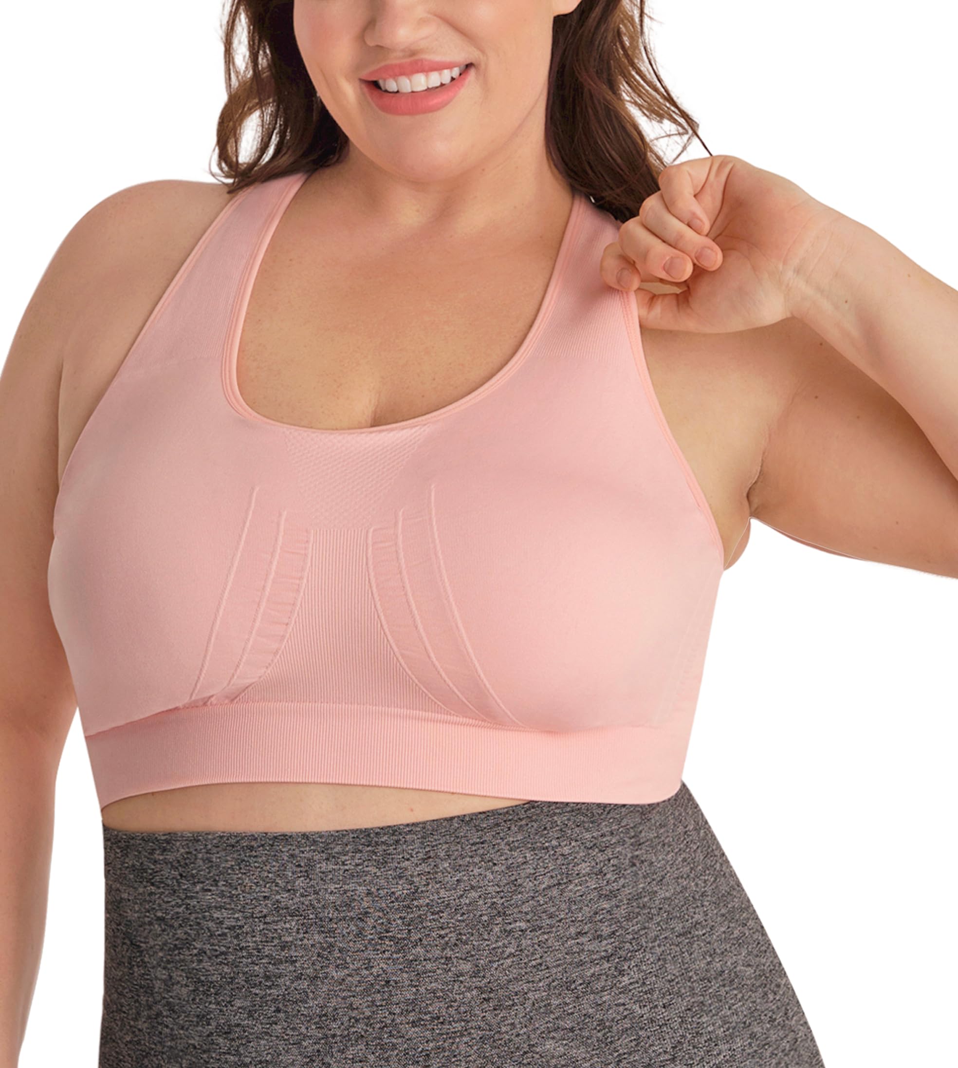 Conturve Women's Blush Pink Seamless Racerback Sports Bra - Sports Bras For - Sports Bra - Workout Tops - Wireless Bra