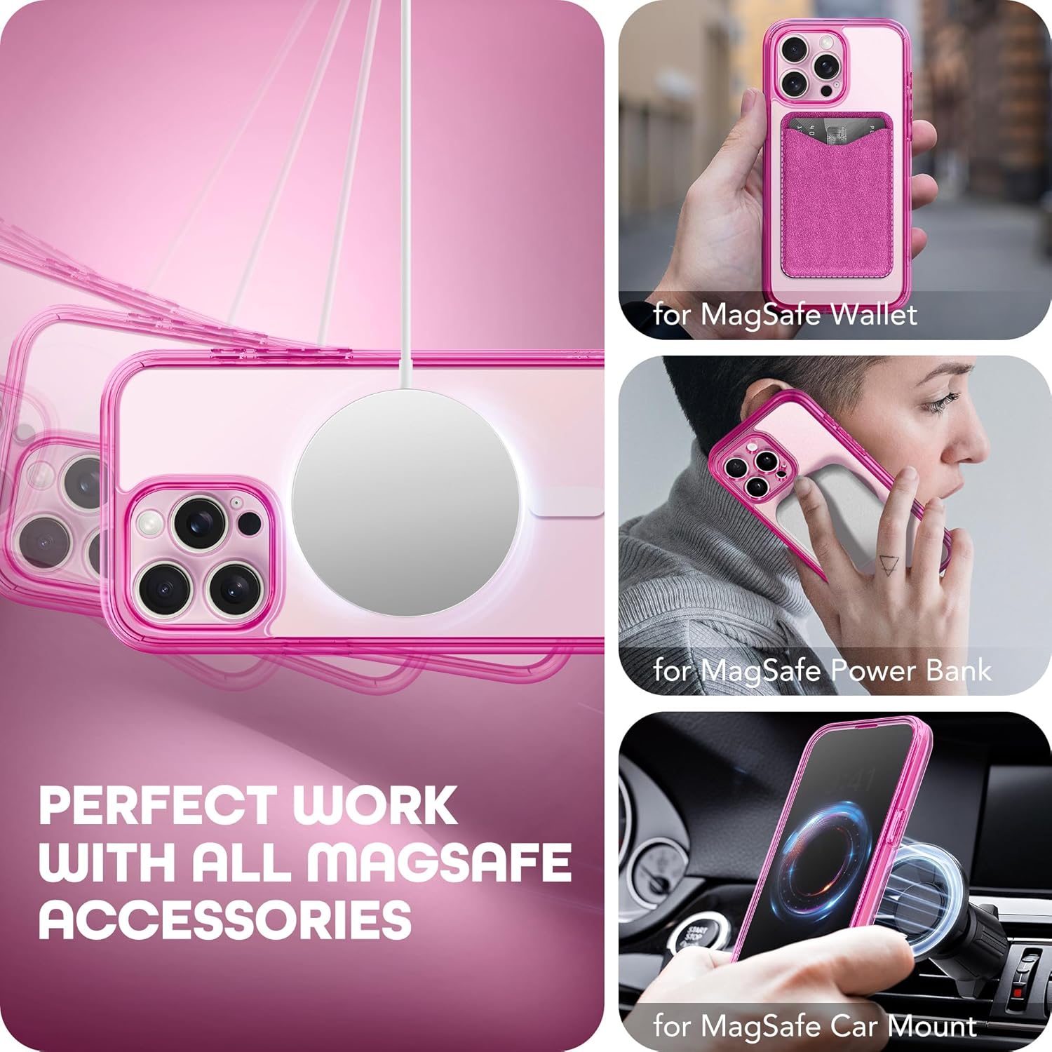 TIESZEN for iPhone 15 Pro Max Case, Compatible with MagSafe, Built-in Privacy Screen Protector and Camera Protection, Anti Spy Full Body Dustproof Shockproof Hard Phone Case 6.7",Neon Pink