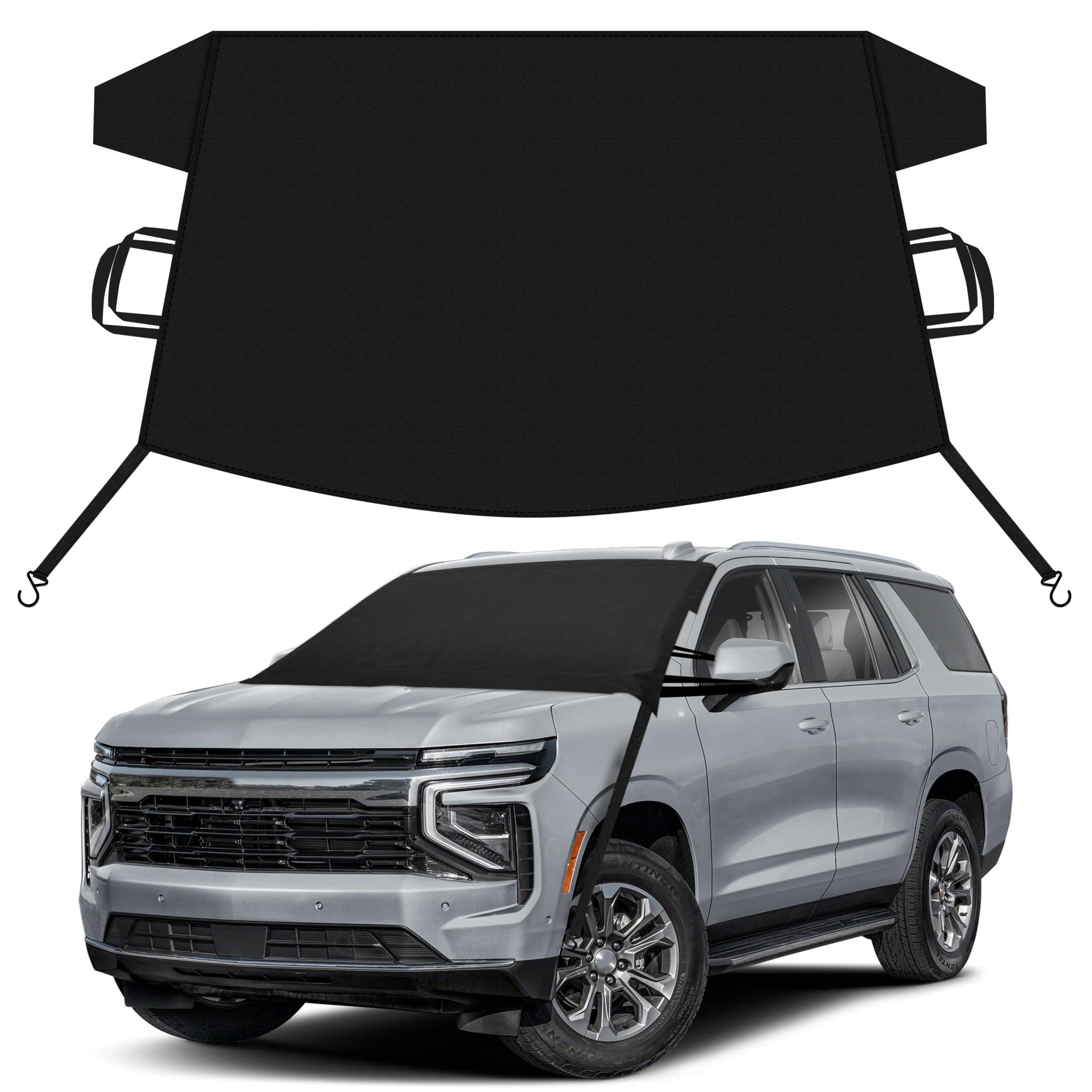EcoNour Car Snow Cover Compatible for Chevrolet Tahoe | Windshield Cover for Ice and Snow with S-Hook Straps | Heavy-Duty 600D Oxford Winter Car Cover, Waterproof &amp; Anti-Slip