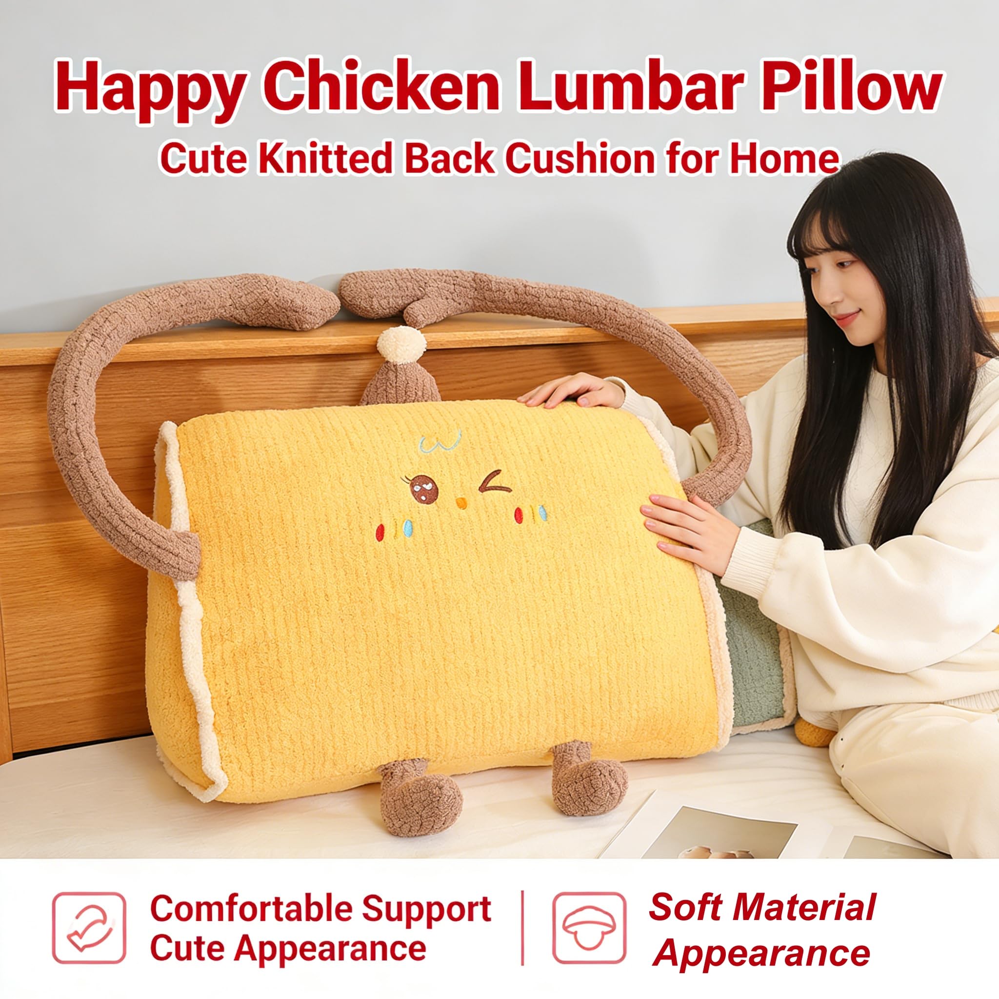 XHYRHTS Cuscino da lettura in peluche a forma di cartone animato e cuscino di supporto per la schiena lombare con rivestimento rimovibile - Cuscini per coccole per adulti per letto, sedia da ufficio e