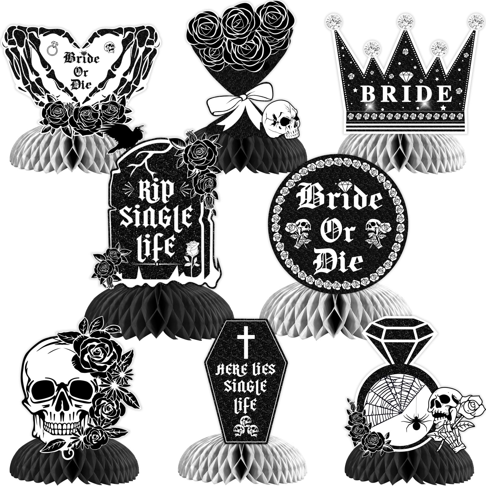 Kreatwow Bride or Die Hen Party Decorations 8pcs Gothic Bachelorette Honeycomb Centerpieces Halloween Party Decor Medieval Bachelorette Table Decorations Rip Single Life Gothic Wedding Bachelorette