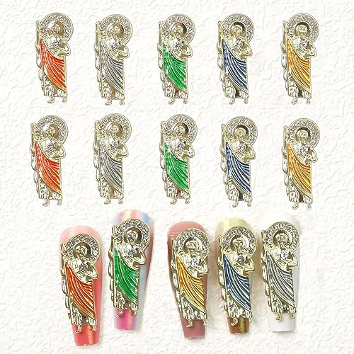 Miniatura 1 de 10 dijes de uñas de San Judas dijes de uñas dorados de San Judas para uñas acrílicas diamantes de imitación de aleación de metal 3D para mujer