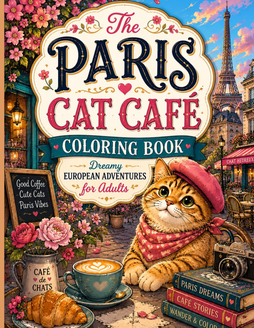 The Paris Cat Café Coloring Book: Dreamy European Adventures for Adults