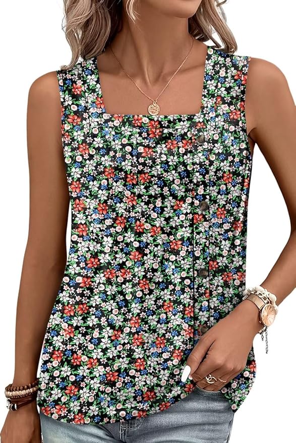 KISSMODA Womens Boho Tops for Summer Sleeveless Tanks Loose Fit Casual Blouse Daily Shirts for Leggings (S-3XL)