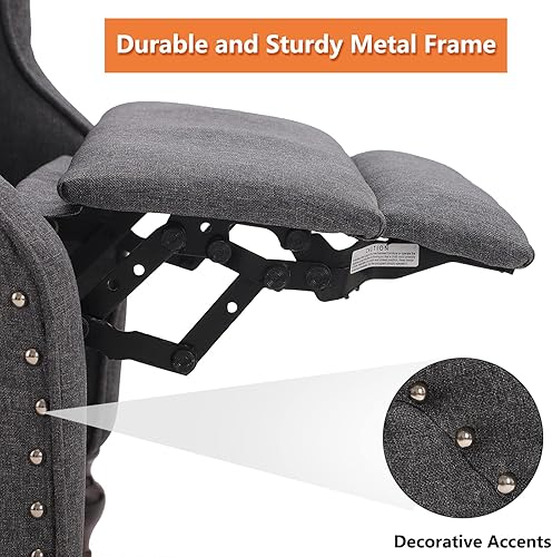 Miniatura 38 de Wingback - Silla reclinable con respaldo a presión y calor y masaje, sofá individual copetudo para el hogar, sala de estar, oficina, dormitorio