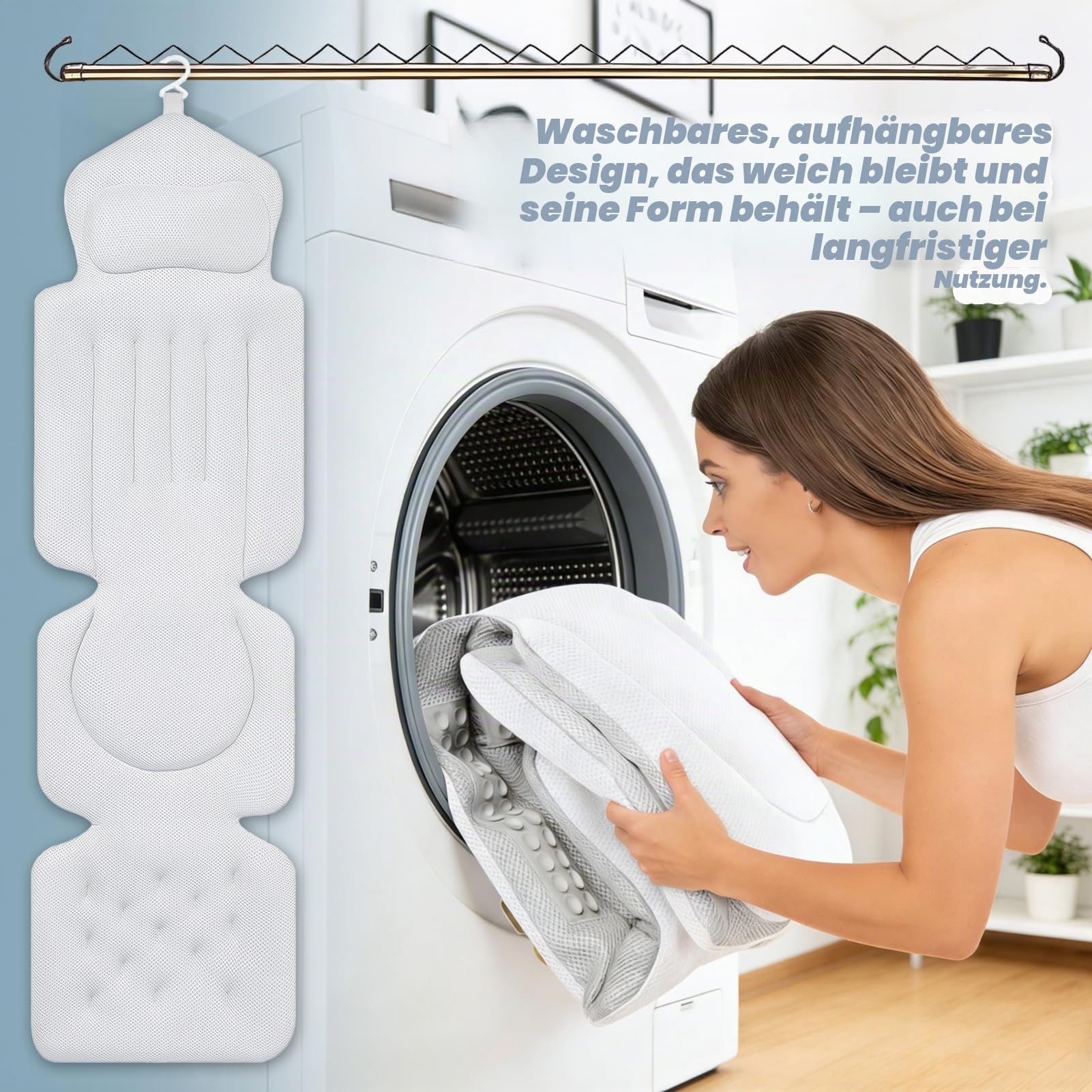 Badewannenkissen mit abnehmbarem Lendenkissen, 144 Saugnäpfen für optimalen Halt, ergonomische Unterstützung für Kopf, Nacken und Rücken für maximale Entspannung (133 x 41 cm)