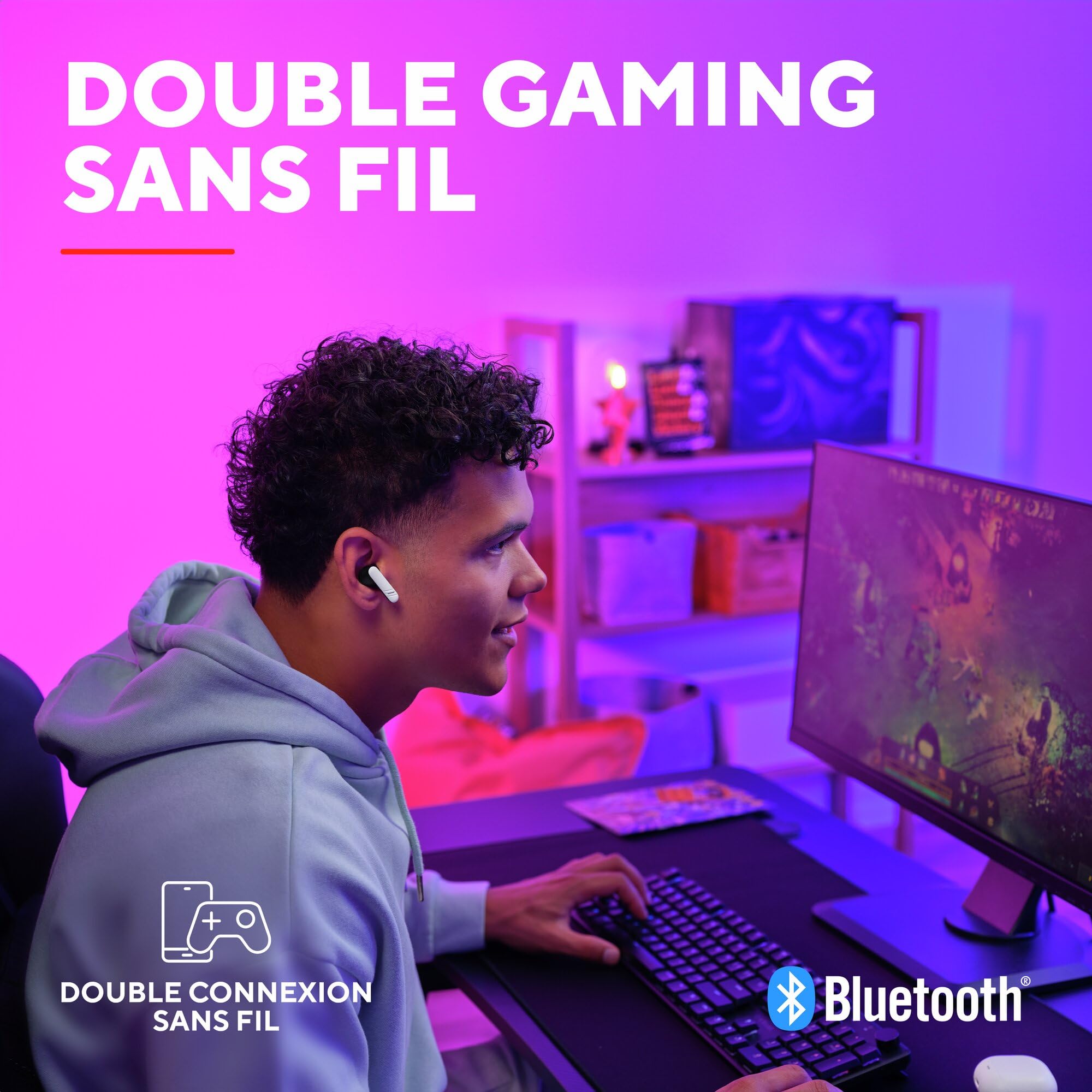 GXTrust Oxxie Écouteurs Bluetooth sans Fil PS5 Switch PC Mobile, Blanc | In Ear Casque Gaming Bluetooth en Récepteur USB-C Faible Latence, 25 Heures d'Autonomie, 4 Microphones Antibruit ENC