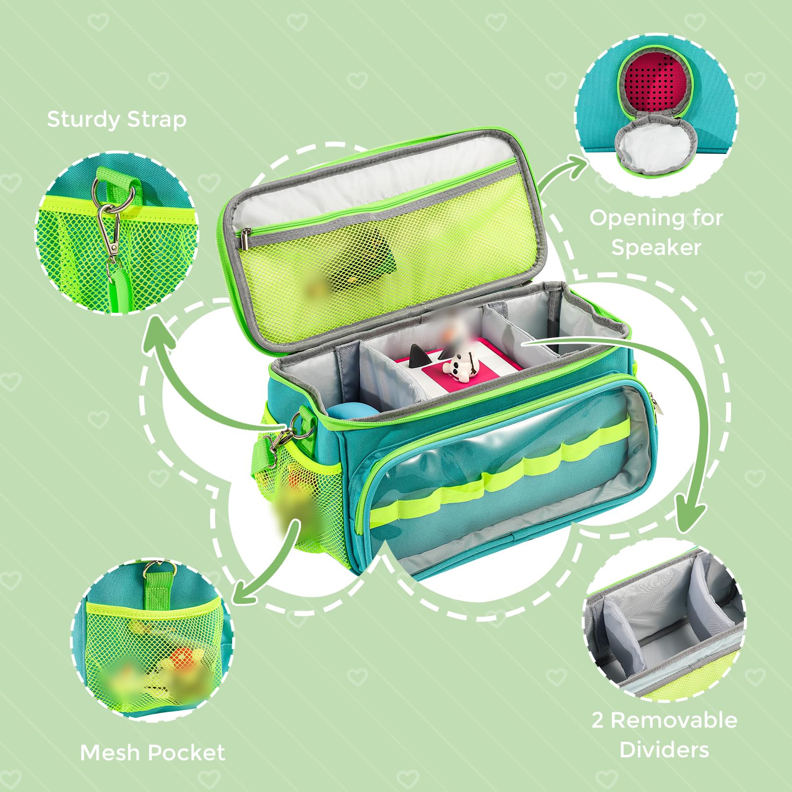Estuche de transporte para juego de iniciación Toniebox, bolsa de transporte portátil de viaje para reproductor de audio Tonies, figuras de Tonies, auriculares y estación de carga con correa 2