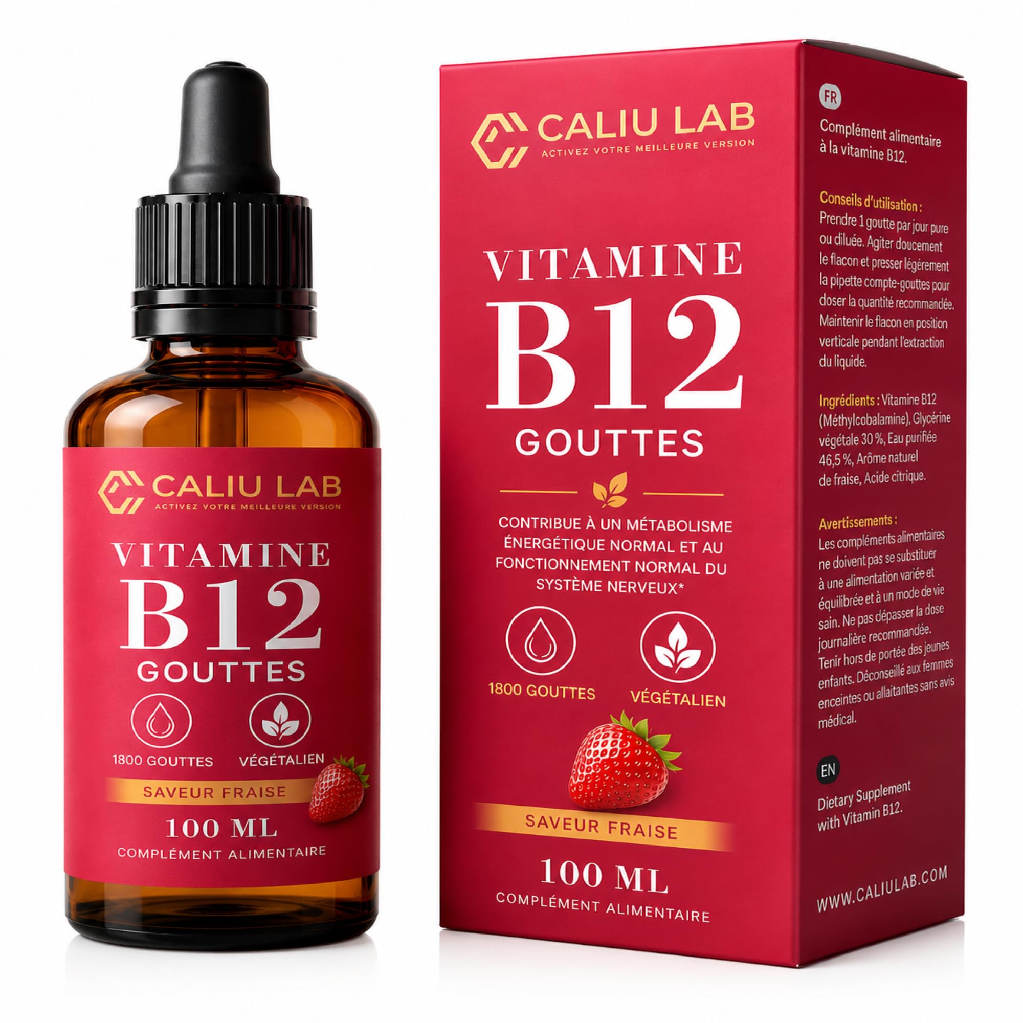 Vitamine B12 Méthylcobalamine Sublinguale | 100 ml Gouttes Liquides | Haute Concentration en Vitamine B12 Active | Complément Alimentaire pour l'Énergie, le Système Nerveux et le Métabolisme
