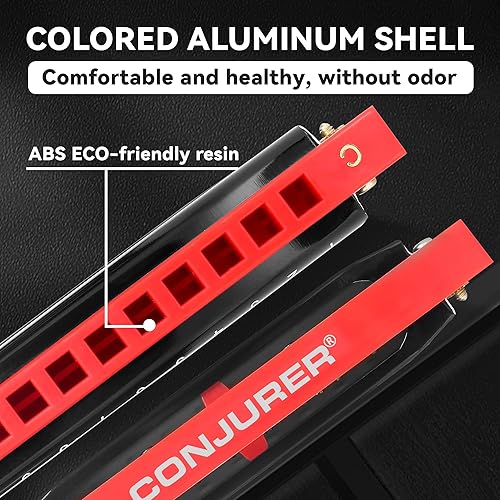 Miniatura 3 de CONJURER Blues Armónica para principiantes adultos de 10 hoyos de armónica diatónica clave C de latón, órgano de boca de metal C Key Blues Arpa con