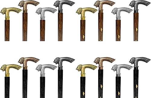 Miniatura 7 de Bastones y bastones de madera plegables de viaje para hombres, mujeres y personas mayores, senderismo con mango de león de aluminio (negro antiguo,