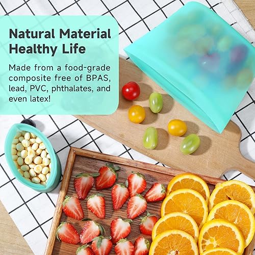 Miniatura 2 de Bolsas de almacenamiento de silicona reutilizables aptas para lavavajillas, microondas, bolsas de silicona sin BPA, bolsas reutilizables para