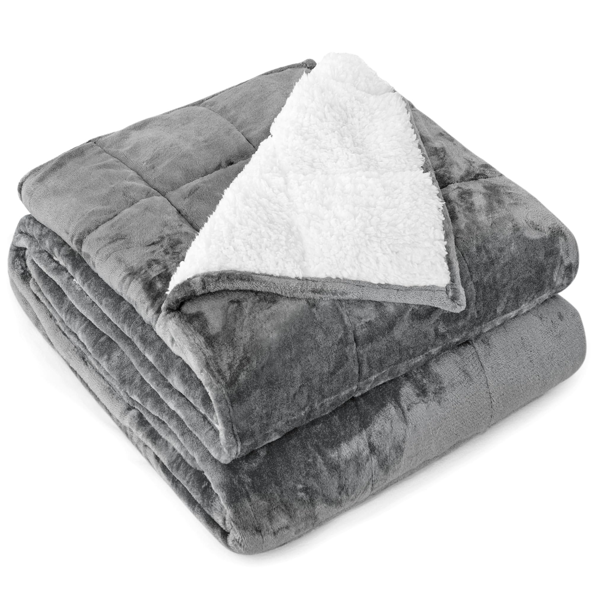 Sivio Weighted Blanket 7 kg, Double Blankets Single Warm Sherpa Heavy Blanket for Sofa Bed, 120 x 180 cm, Grey&White