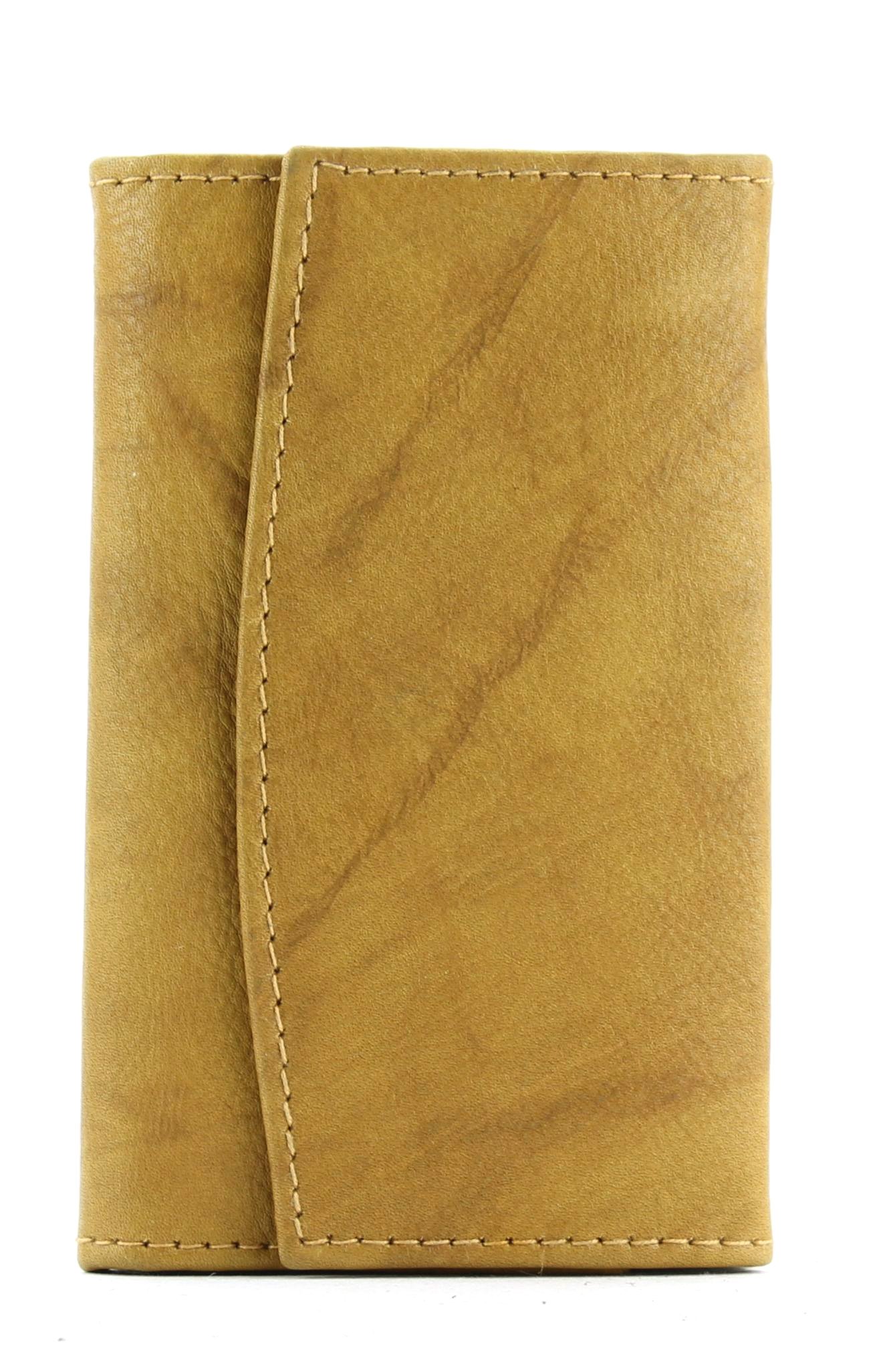 Li Fine Stitched Cowhide Leather Key Holder - Compact Key Organizer With 6 Hooks & Spacious Storage For Cards & Money - Secure & Durable Case (Tan)