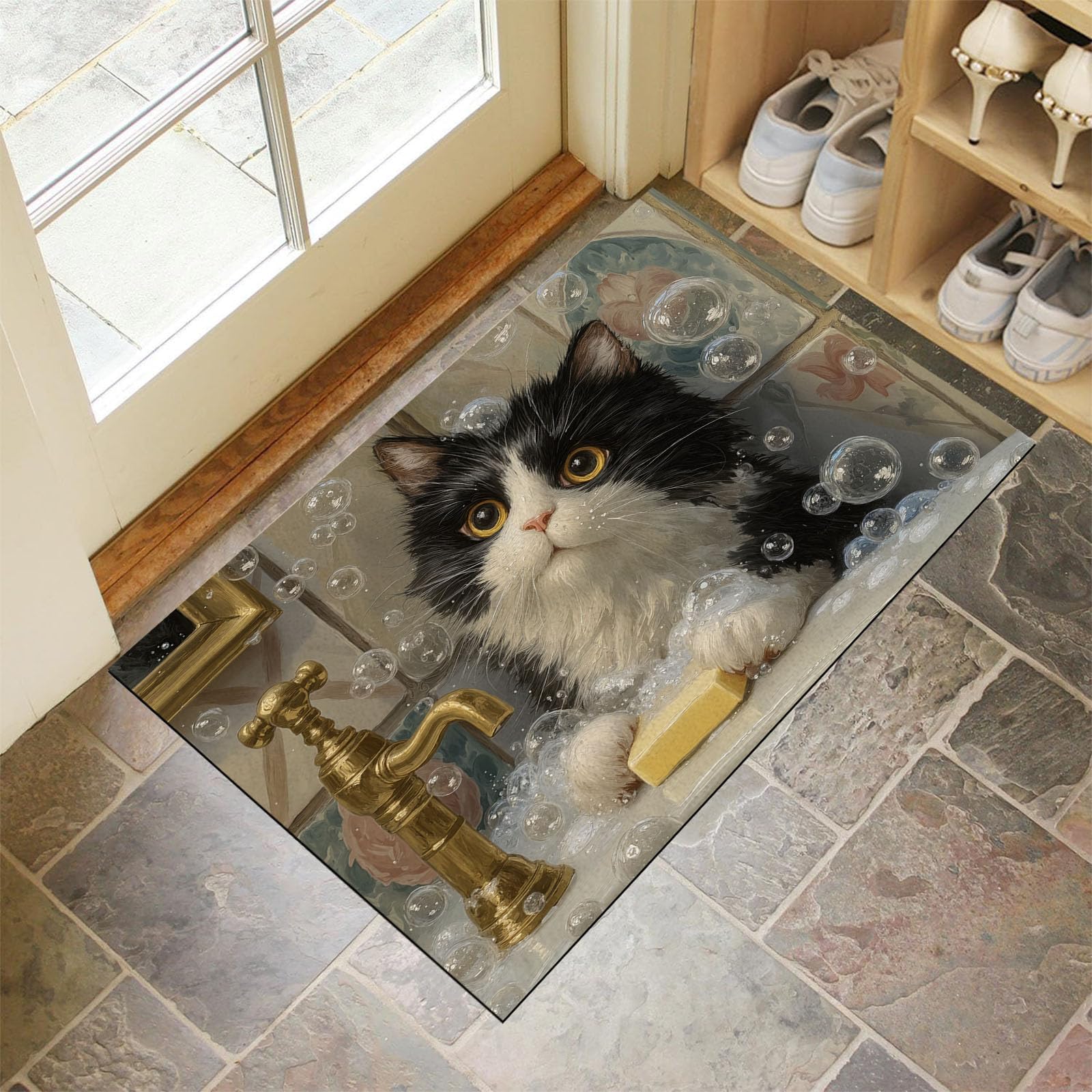 Tapis de chambre 60x90cm antidérapant avec motif chats amusants