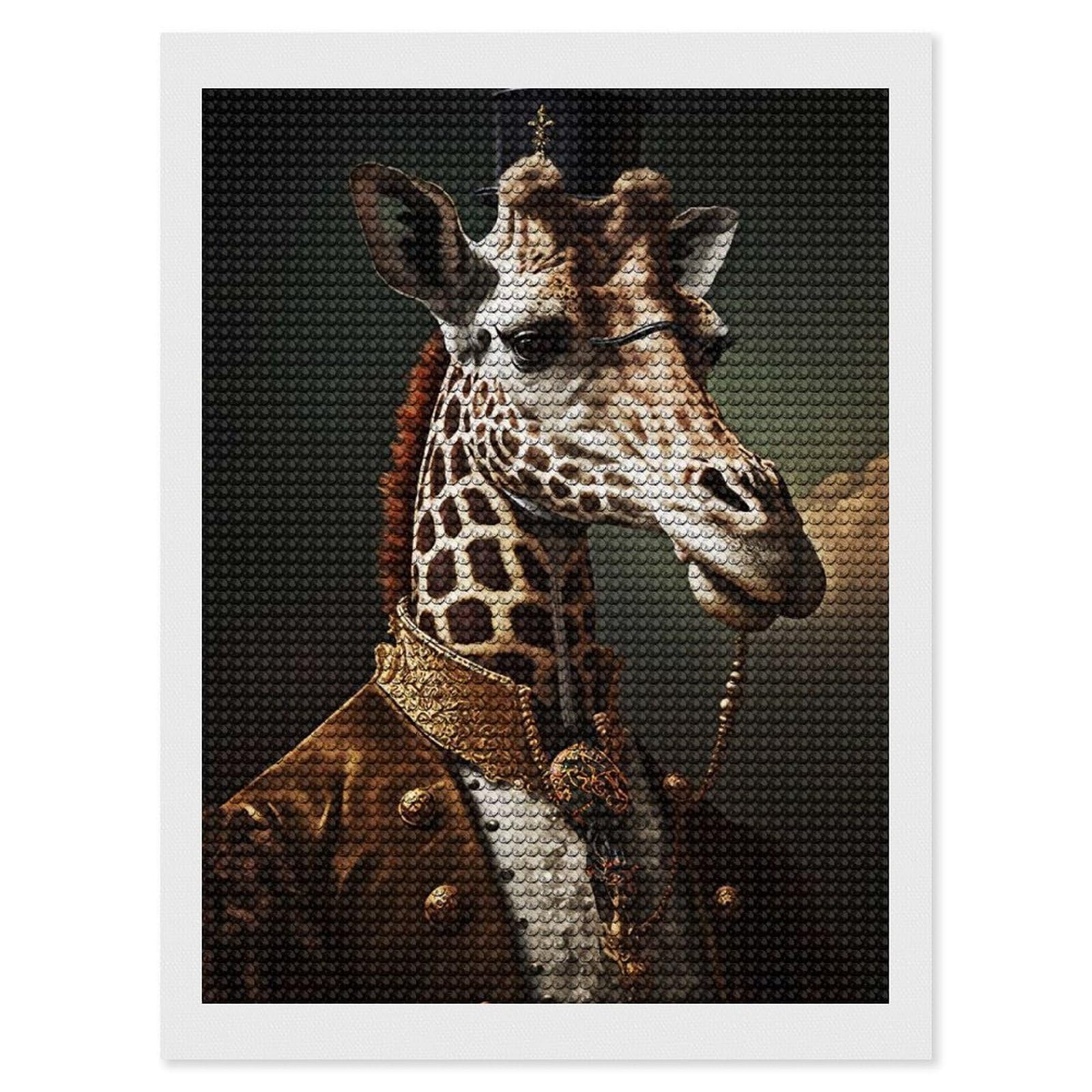 Junmoney Giraffe Aristocrat DIY Diamond Art Canvas Kit 12"x16", for Teens, Finish and Display, Holiday Gift Idea, Vintage Style Decor