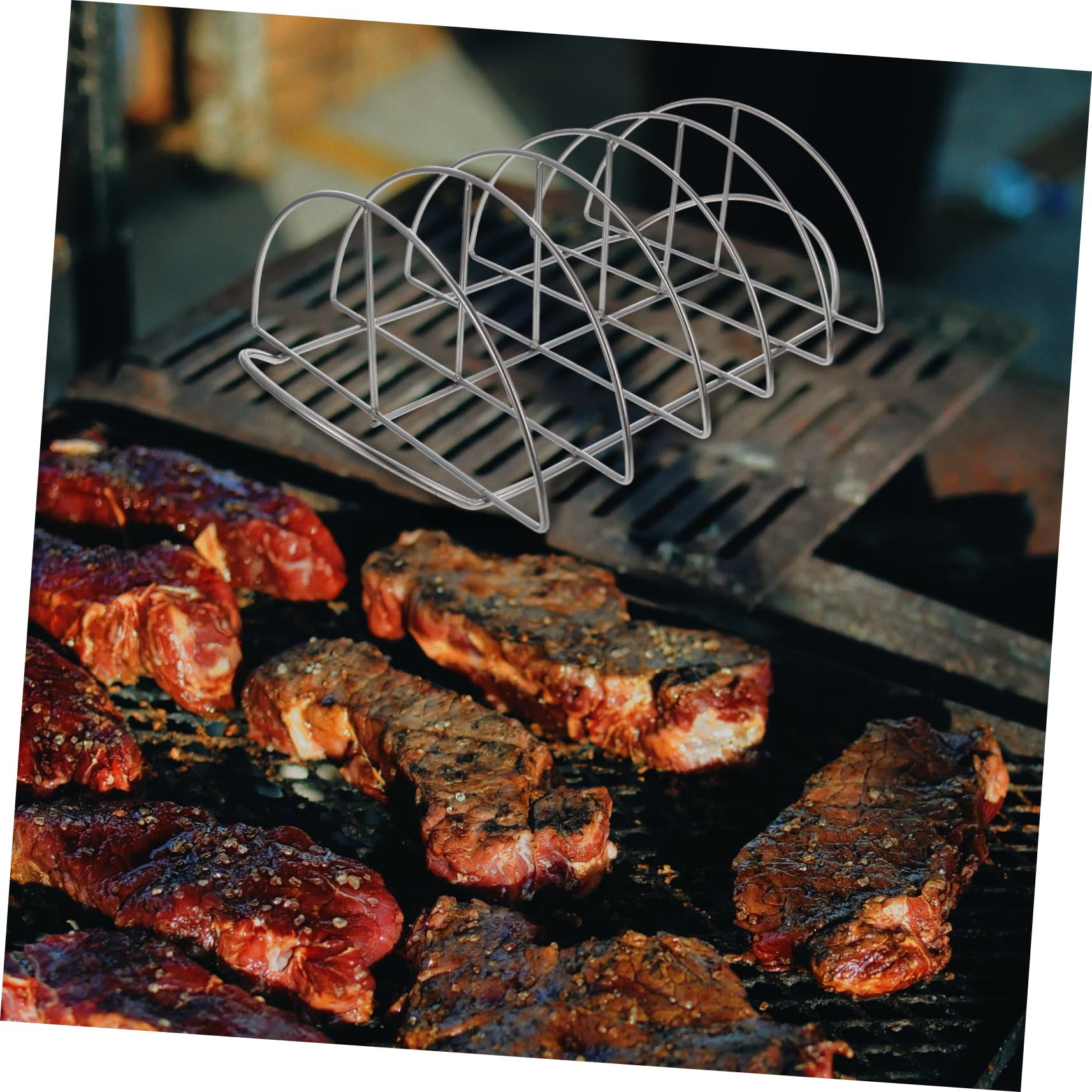 BESTonZON Praktischer Rippchenhalter aus Edelstahl Leicht und Tragbar für Picknick und Home Barbecue Robustes Grillzubehör für Spareribs und Fleisch