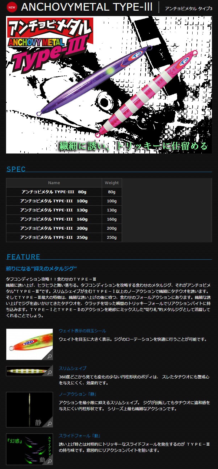 JACKALL Metal Jig Lure, Anchovy Metal, Type 3, 5.6 oz (160 g), Oleo Rekin