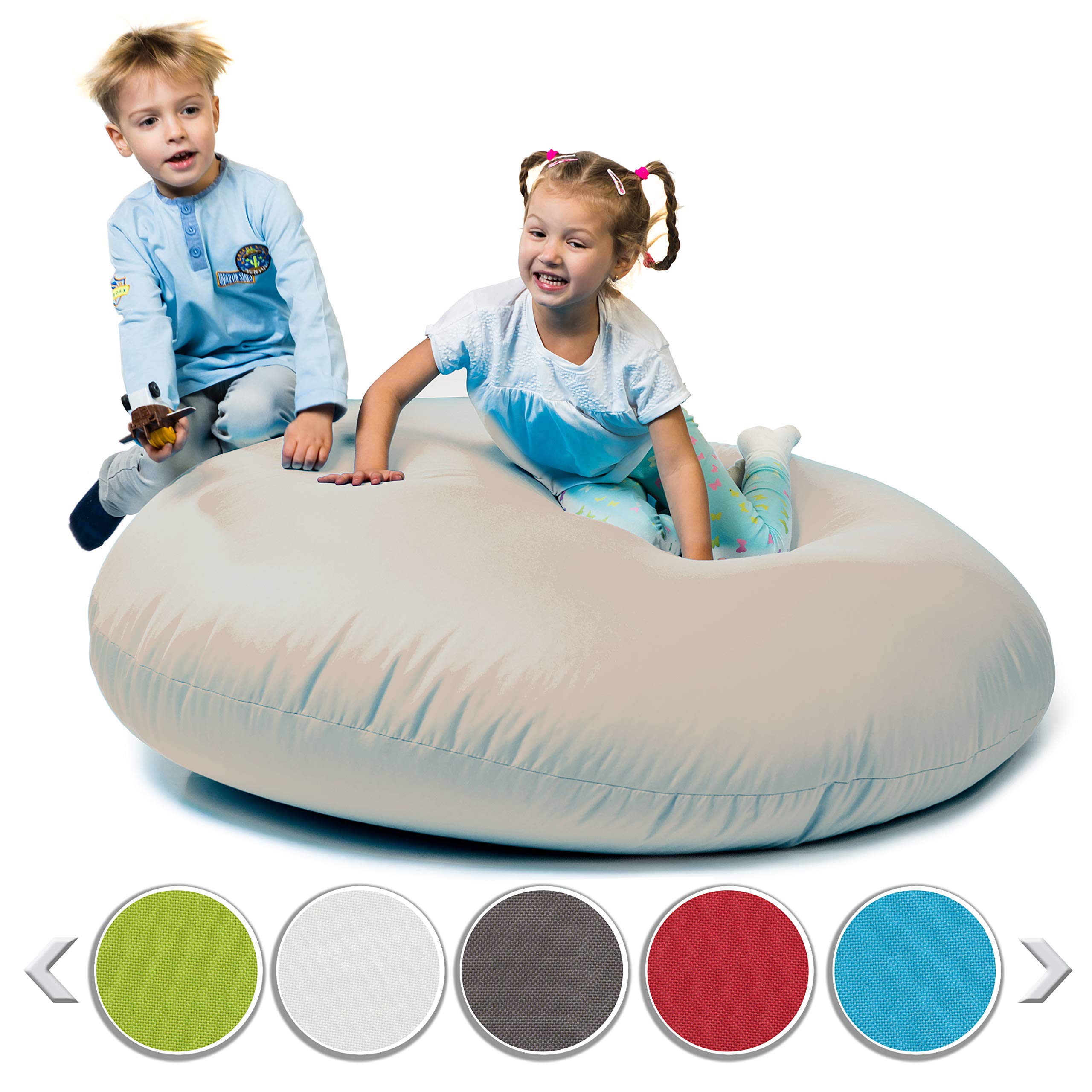 sunnypillow Pouf Poire 125cm diamètre avec 260 L Billes de polystyrène intérieure extérieur Fauteuil avec Rembourrage Perles EPS Crémeux