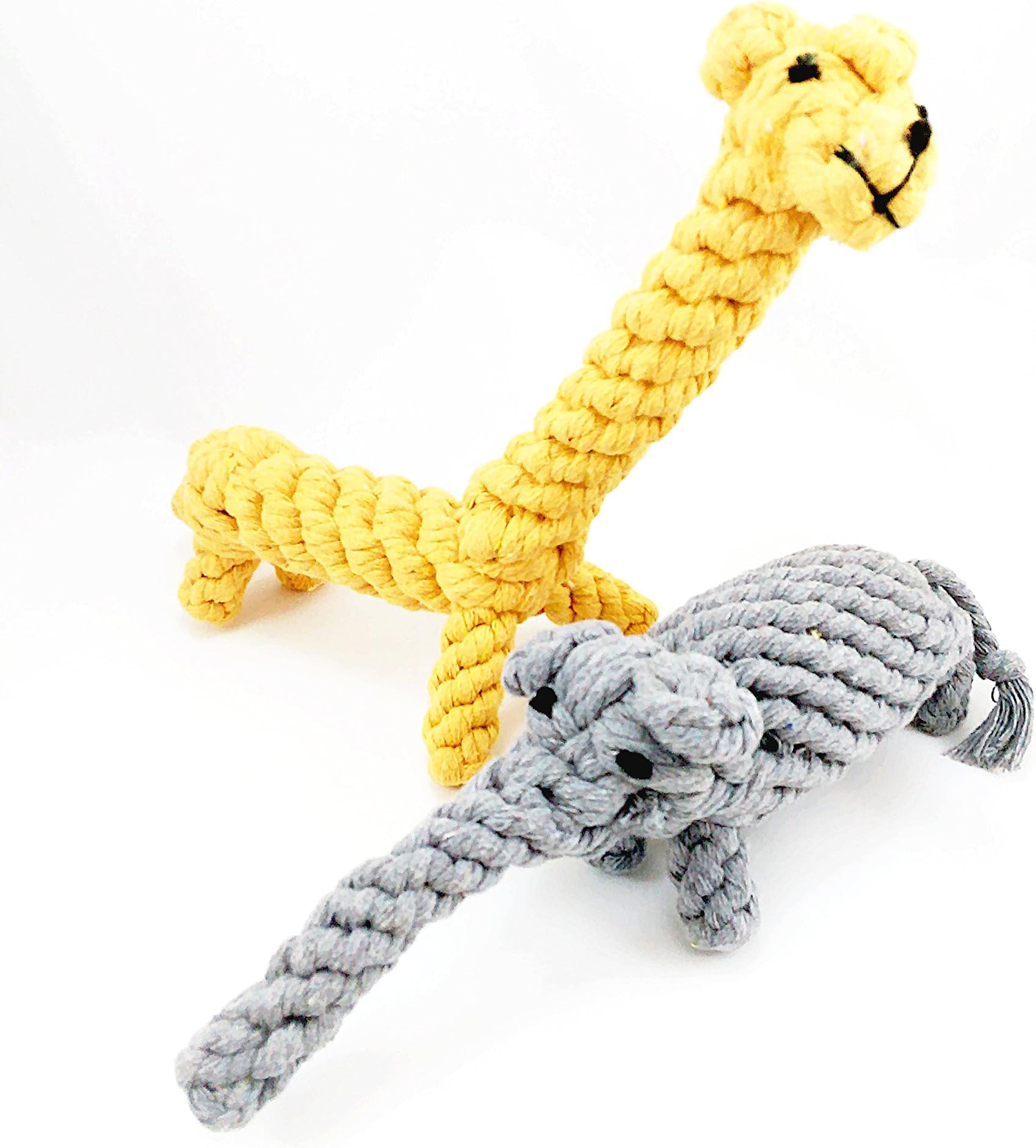 Premium Dog Chew Toy Elephant and Giraffe-All Cotton NON-TOXIC Braided Rope For A Strong Dental Cleaner, Great To Reduce Puppy Boredom and Get Exercise With This Bully Chew Bite Stick for Play and Tug