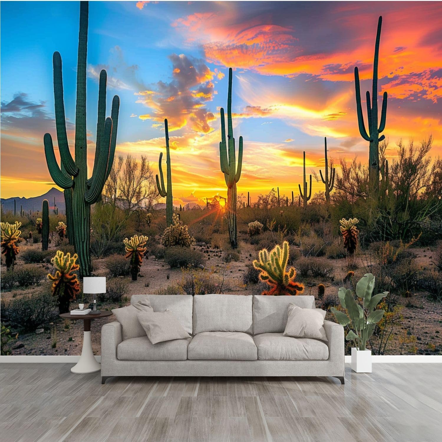 3D Wallpaper Massive Saguaros Sonoran Desert Sunset Self Adhesive Bedroom Living Room Dormitory Decor Wall Mural Stick and Peel Background Wall Ceiling Wardrobe Sticker
