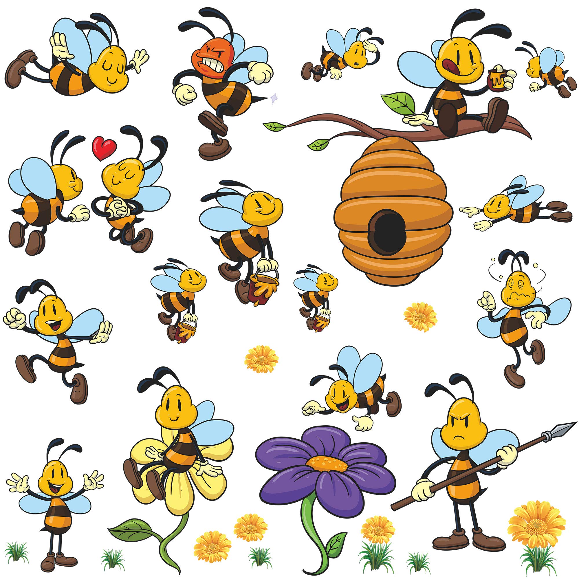 Amaonm Ceative Smile Sun with Bee Honeyco Tree Wall Decals Removable DIY Home Wall Art Decor PVC Peel and Stick Wall Stickers Murals for Kids Bedroom Playroom Girls Boys Nursery Rooms Living Room