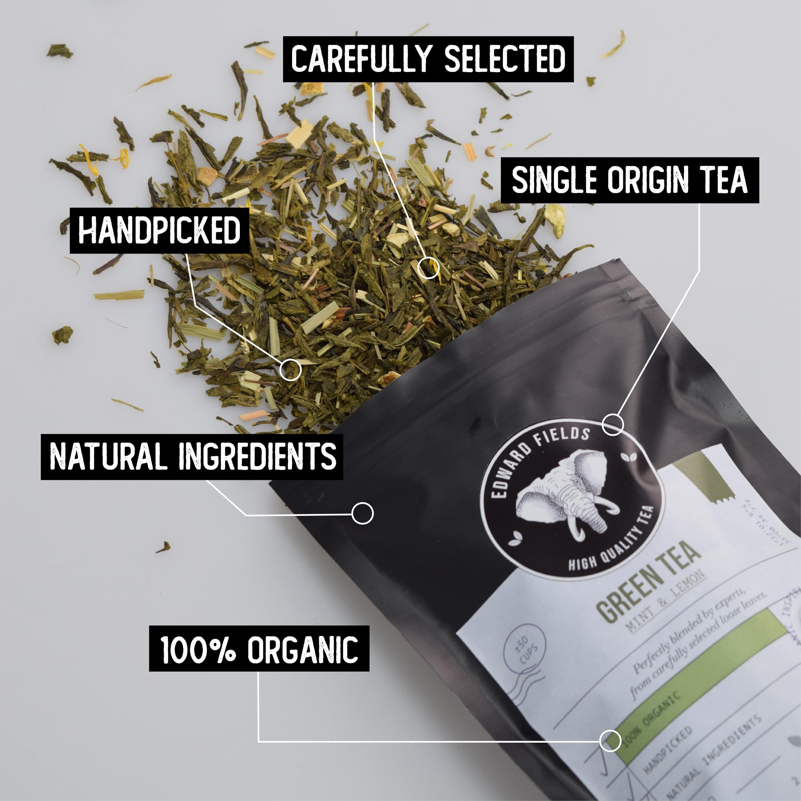Edward Fields Tea ® - Té blanco orgánico a granel de origen único Vietnam. Té bio recolectado a mano con ingredientes naturales y ecológicos. 100g / 50 tazas