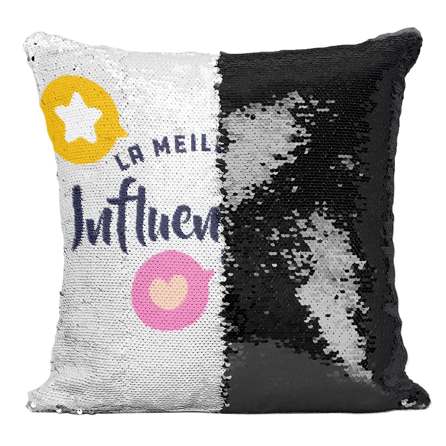 Coussin paillettes noir influenceuse pour studio photo et decoration de canape moderne