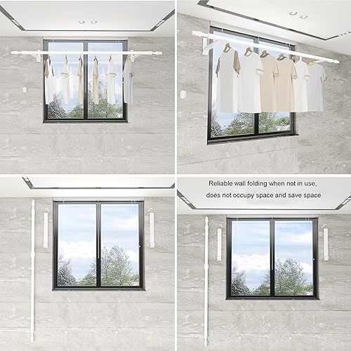 Miniatura 7 de Perchero de lavandería, estante de secado de ropa montado en la pared, estante plegable de aleación de aluminio, secadora de ropa para interiores y