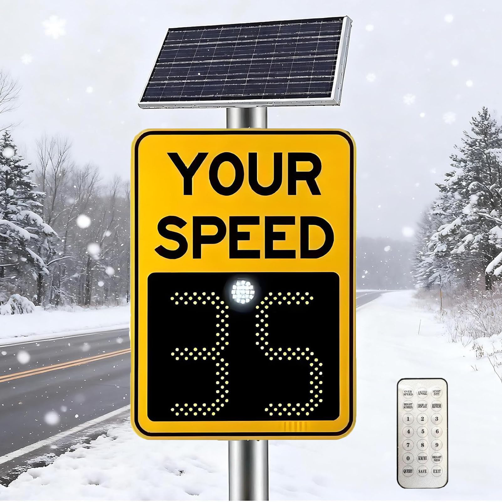 SeñAl De TráFico Con Radar Y Control Remoto, Resistente Al Agua, Con Indicador Solar Y Sensor De Velocidad, Detector De LíMite De Velocidad Para La Seguridad Vial En Calles Y Barrios Yellow-20''×27''