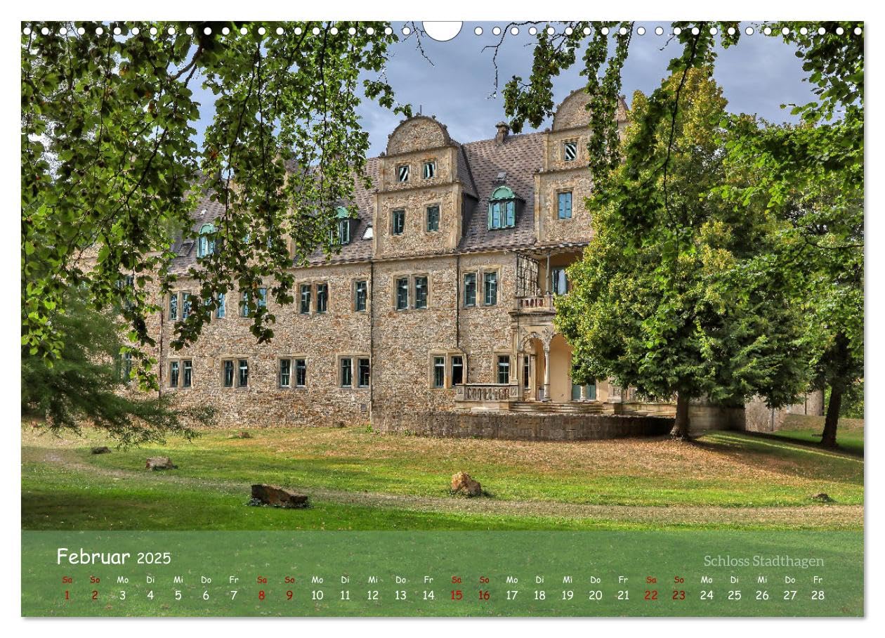 Burgen, Schlösser, Herrenhäuser im Weserbergland (Wandkalender 2025 DIN A3 quer), CALVENDO Monatskalender: Zauberhafte Impressionen der Weserrenaissance (CALVENDO Orte)