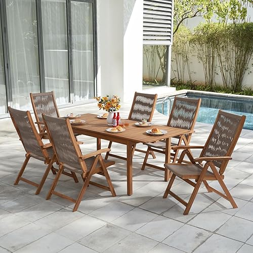 Miniatura 7 de OC Orange-Casual Juego de 2 sillas plegables de comedor para patio, sillas reclinables de cuerda de madera de acacia para exteriores con