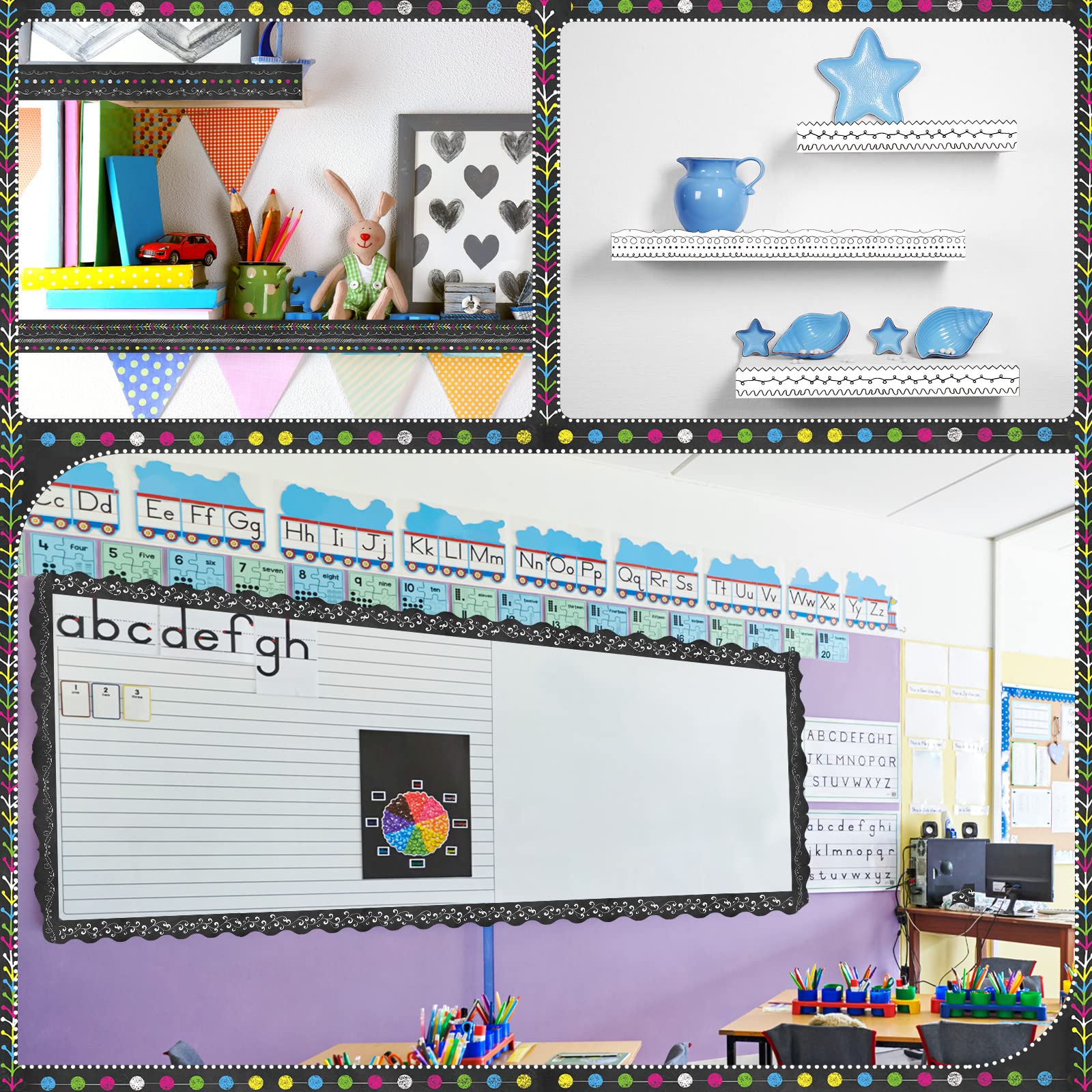 Containlol カラフルな教室用ボーダー 掲示板用 118フィート スカラップトリム レインボー 掲示板 ボーダー オフィス 教室 春 夏  壁装飾 (リップルドットスタイル)