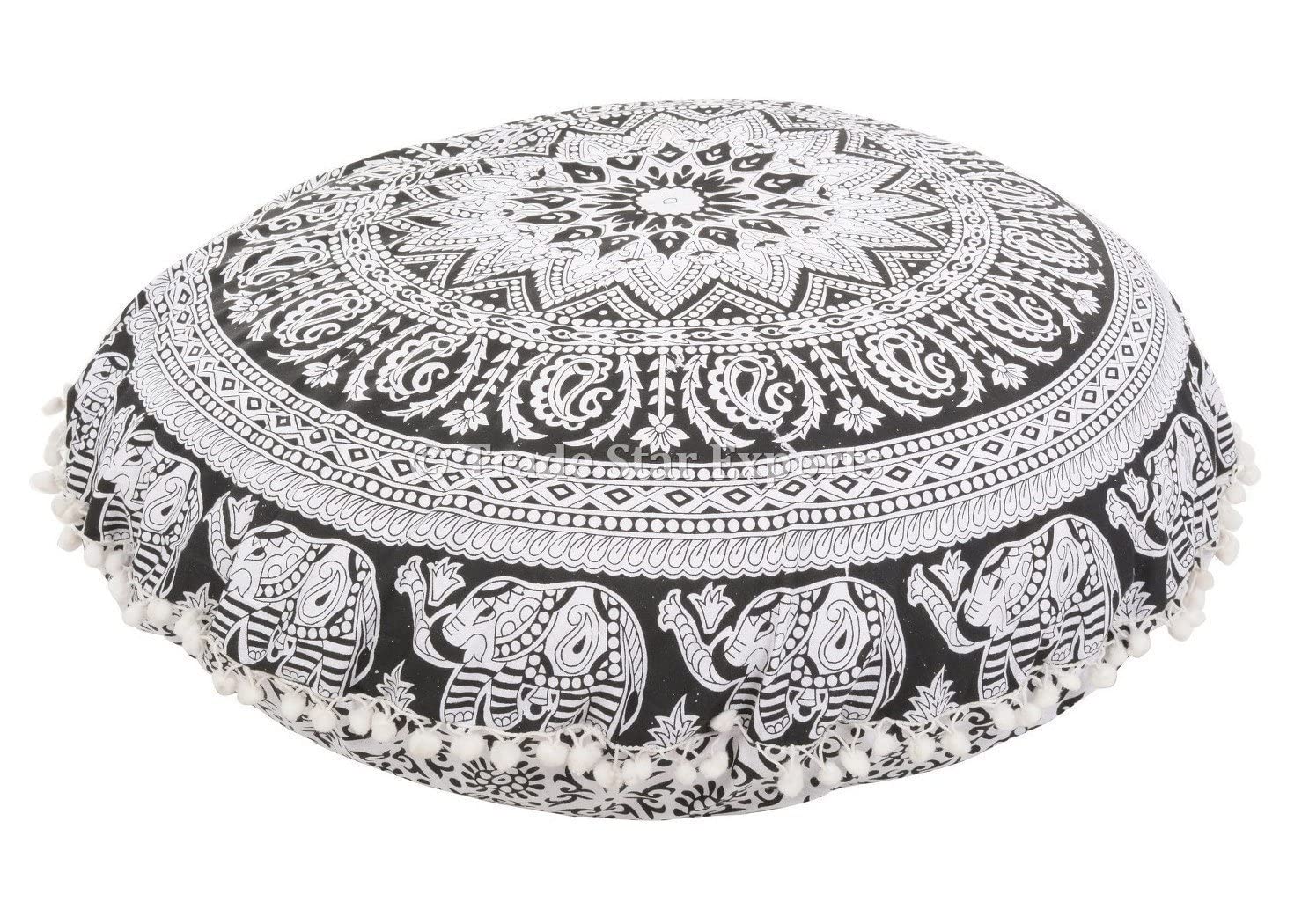 Coussin de sol rond mandala 81cm pouf indien bohème multicolore