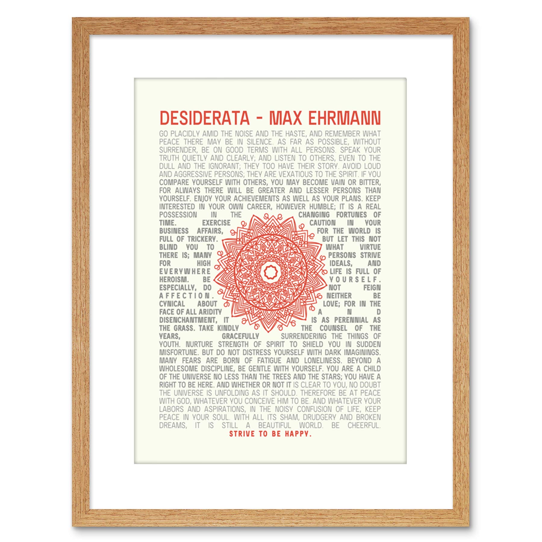Wee Blue Coo QUOTE DESIDERATA MANDALA EHRMANN TYPOGRAPHY FRAMED ART PRINT F97X13483