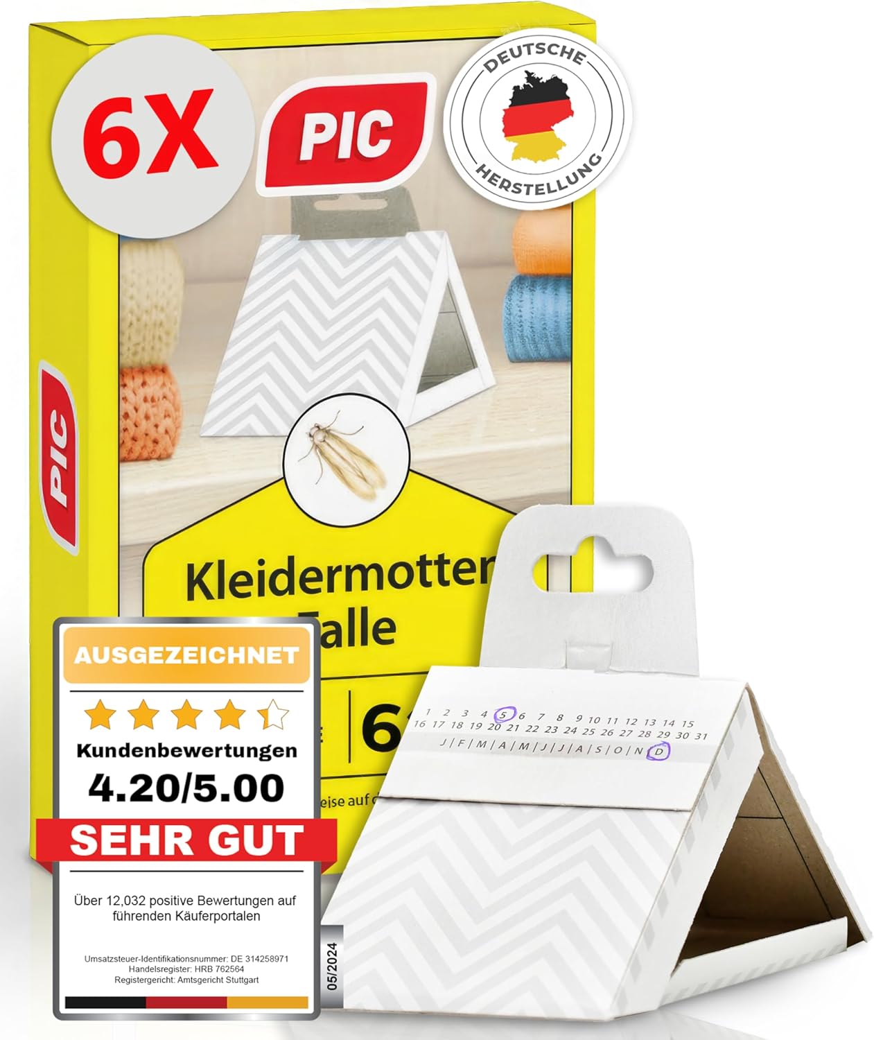 PIC Clothes Moth Trap Moth Protection for Wardrobe Pack of 6 Moth