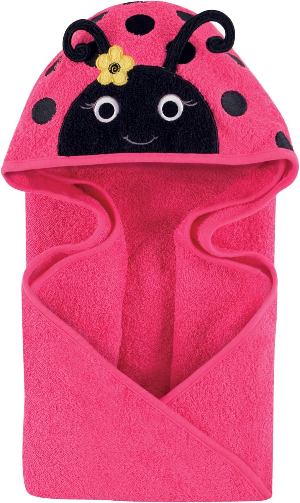 Hudson Baby Unisex Baby Cotton Animal Face Hooded Towel, Ladybug, One Size