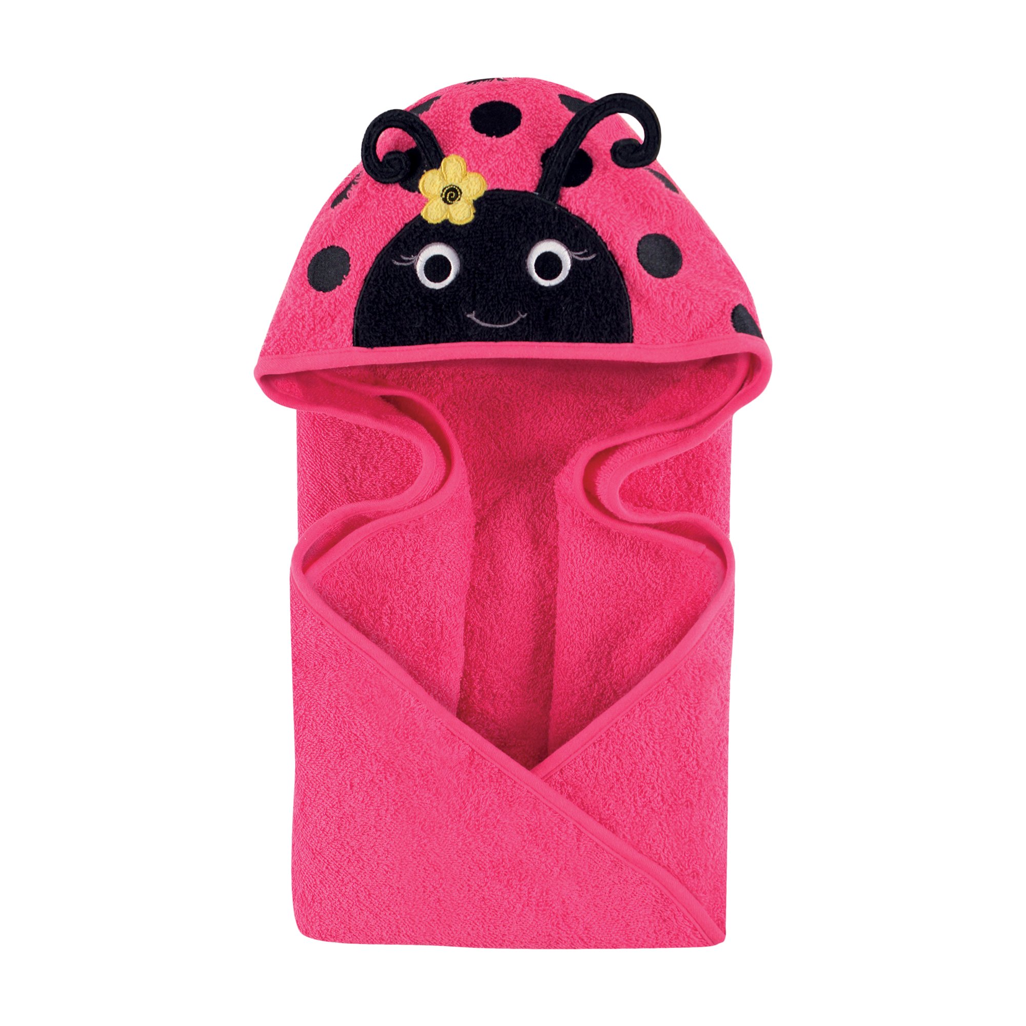 Hudson Baby Unisex Baby Cotton Animal Face Hooded Towel, Ladybug, One Size